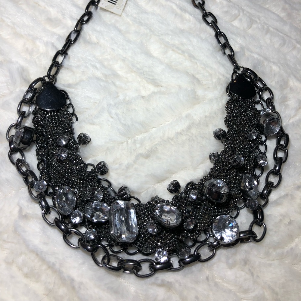 Bar III Hematite Stone Mesh Statement Necklace NEW